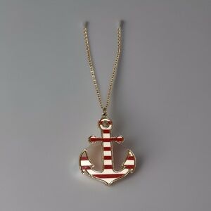 Vintage Red And White Anchor pendant gold Tone And Gold Chain Beautiful pendant